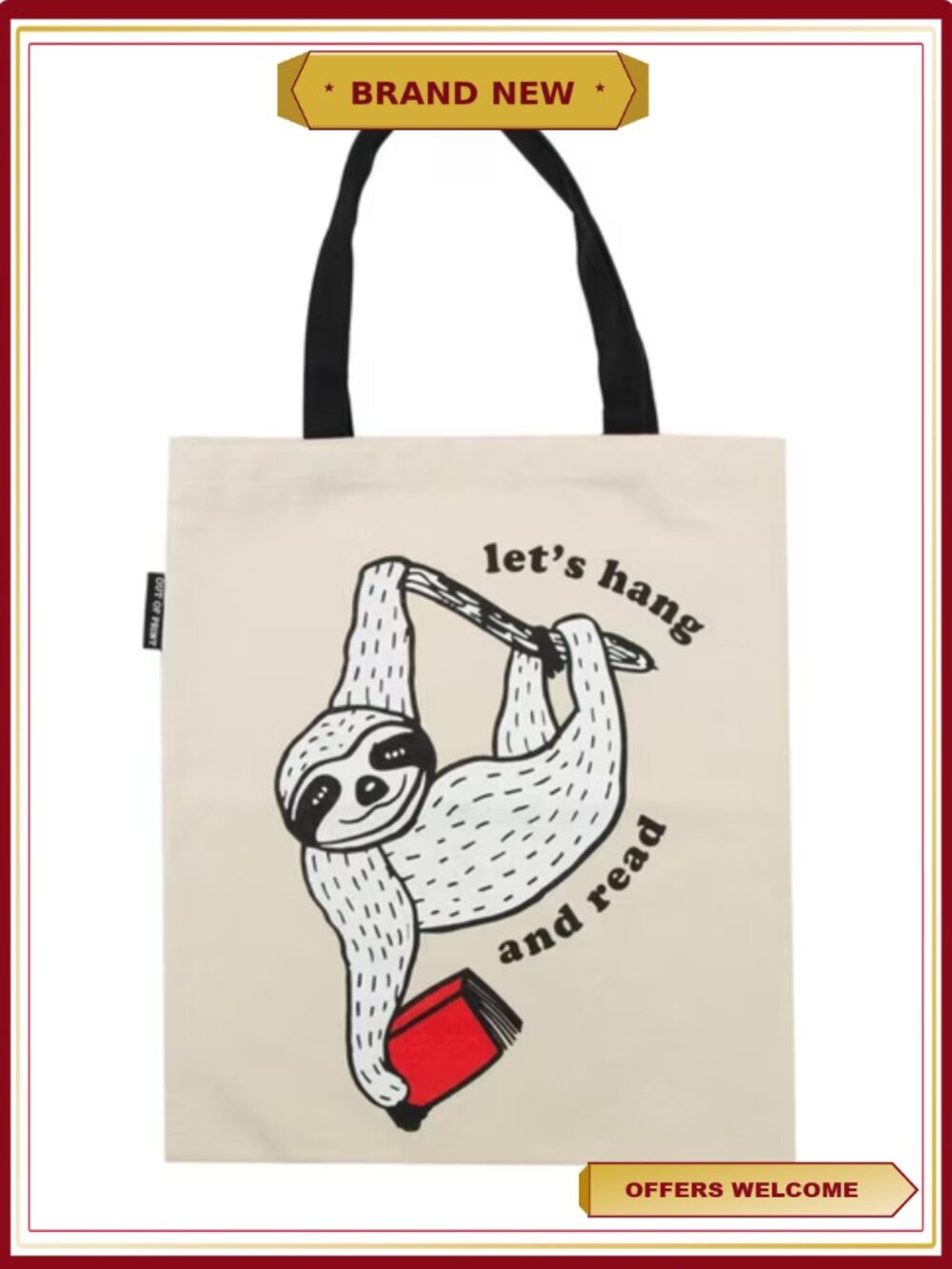 Book Sloth Tote Bag Cotton Canvas Literary Book Lover Gift